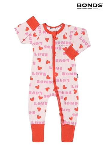 Bonds Red Valentines Day Love Heart Print Zip Sleepsuit (Q90989) | £22
