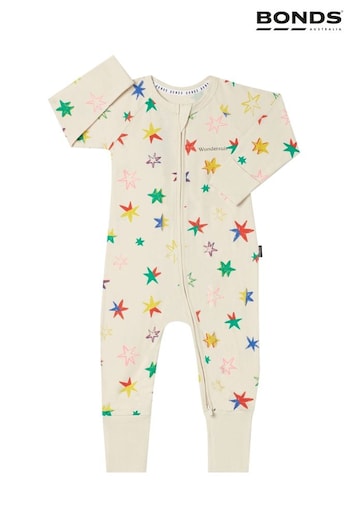 Bonds Cream Multicolour Star Print Zip Sleepsuit (Q90992) | £22