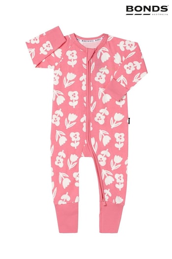 Bonds Pink Tulip Floral Print Zip Sleepsuit (Q91006) | £22
