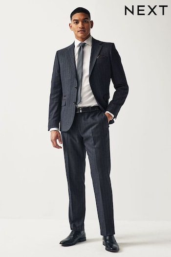 Navy Blue Tailored Fit Stripe Suit Taped Trousers (Q91028) | £50