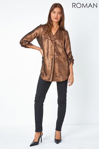 Roman Metallic Pleat Detail Overshirt Top (Q91039) | £35