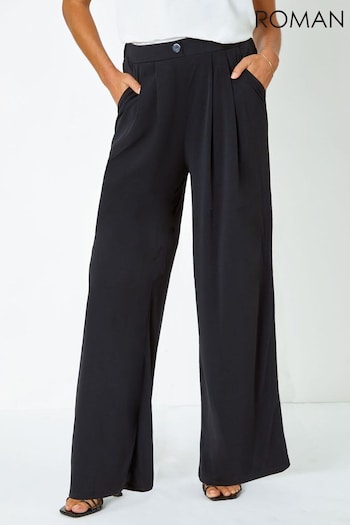 Roman Black Button Detail Wide Leg Stretch Trouser (Q91042) | £32