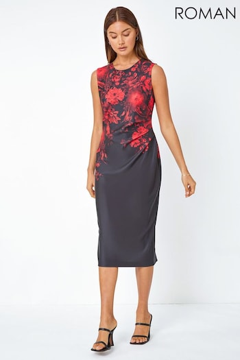 Roman Red Floral Luxe Stretch Shift Dress (Q91072) | £50