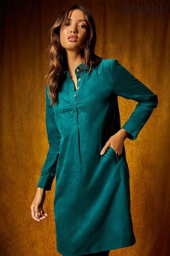 Roman Green Corduroy Tunic Shirt Dress (Q91073) | £45