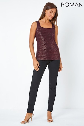 Roman Red Sequin Sparkle Stretch Vest Top (Q91075) | £28