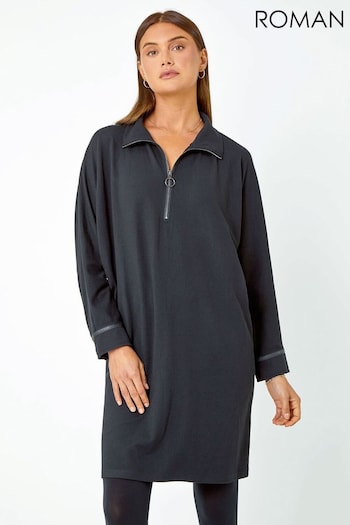 Roman Black Zip Front Stretch HERON Shirt Dress (Q91080) | £36