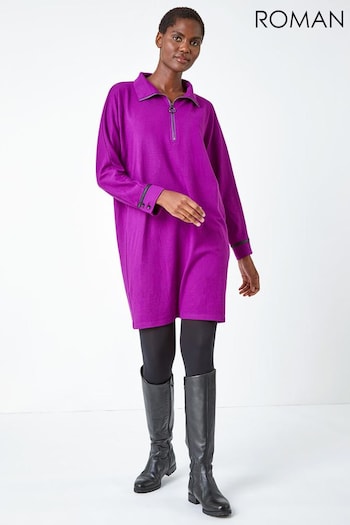 Roman Purple Zip Front Stretch Shirt Dress (Q91082) | £36