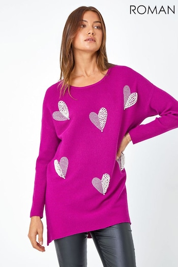 Roman Pink Sparkle Pearl Embellished Heart Jumper (Q91091) | £36