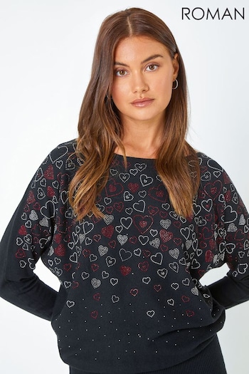 Roman Black Embellished Diamante Heart Jumper (Q91092) | £36