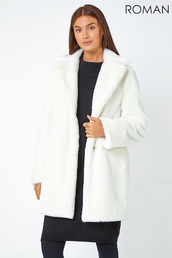 Roman White Faux Fur Longline Coat (Q91099) | £75