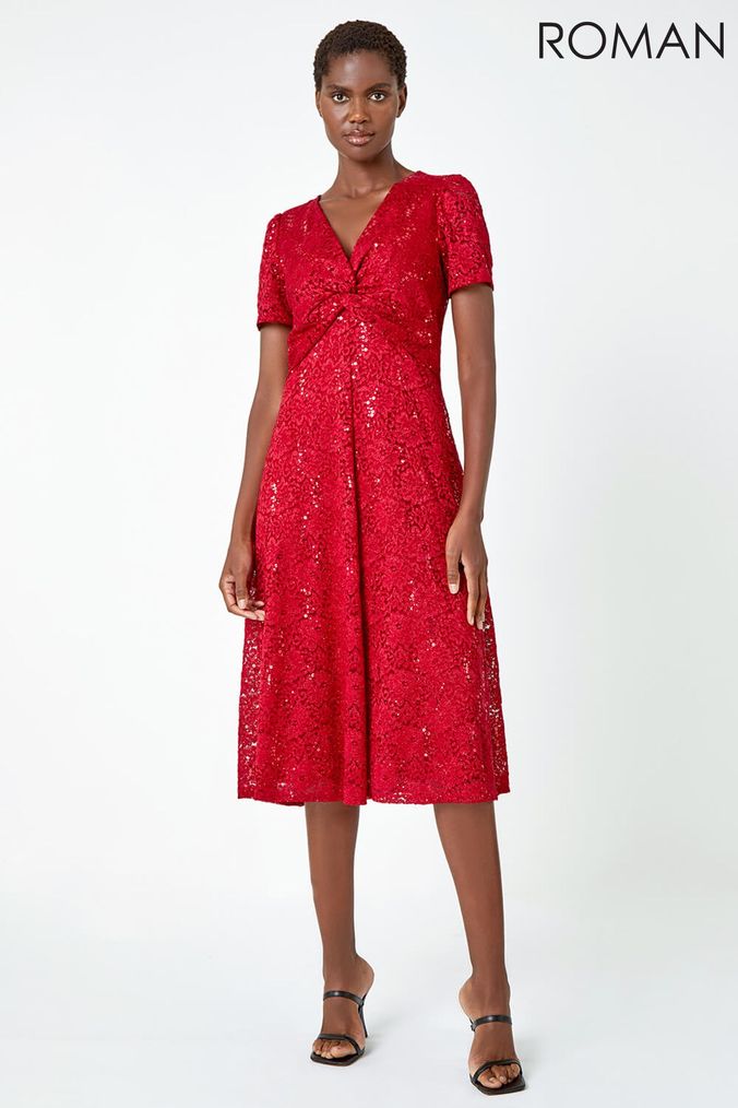 Red lace wrap store dress