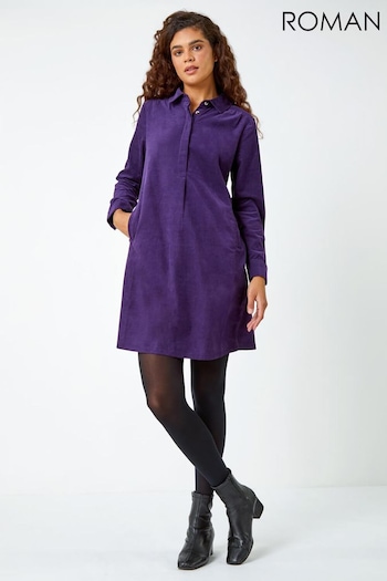 Roman Purple Corduroy Tunic Shirt Dress (Q91117) | £45