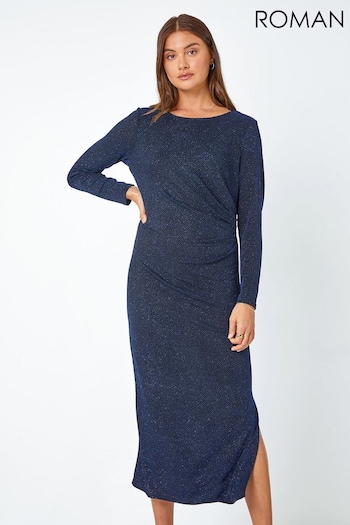 Roman Blue Glitter Cowl Back Midi Stretch Dress (Q91123) | £55