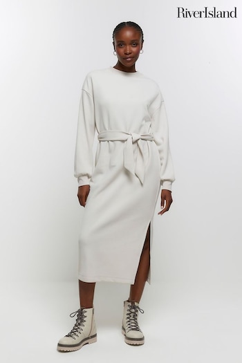 River Island Cream Tie Sweat Midi Dress (Q91183) | £40