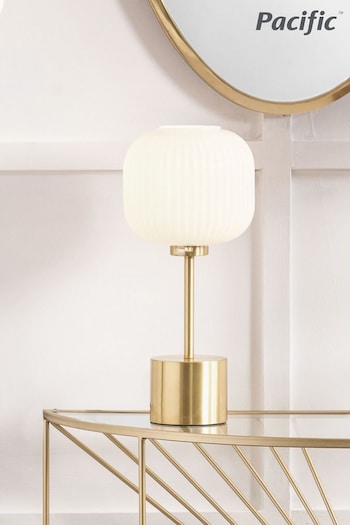 Pacific White Bella Ribbed Glass and Gold Metal Table Lamp (Q91252) | £100