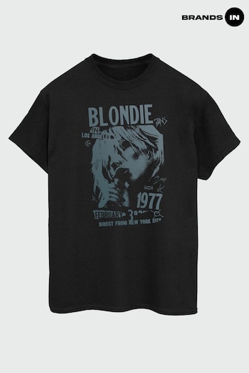 Brands In Black Blondie Tour 1977 Chest Fleece-Pullover Boyfriend Fit T-Shirt (Q91307) | £21