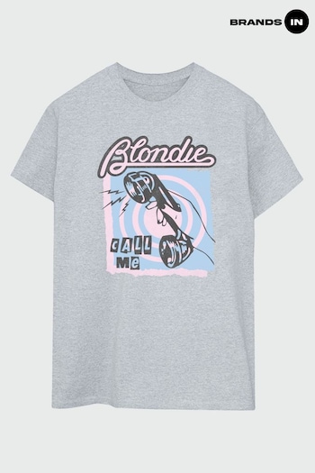 Brands In Grey Blondie Call Me Telephone Women Heather Boyfriend Fit T-Shirt (Q91314) | £21