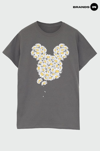 Brands In Grey Mickey Mouse Chamomile Head Fleece-Pullover Boyfriend Fit T-Shirt (Q91322) | £21