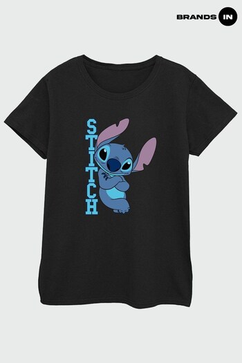 Brands In Black Lilo Stitch Posing Fleece-Pullover T-Shirt (Q91324) | £20