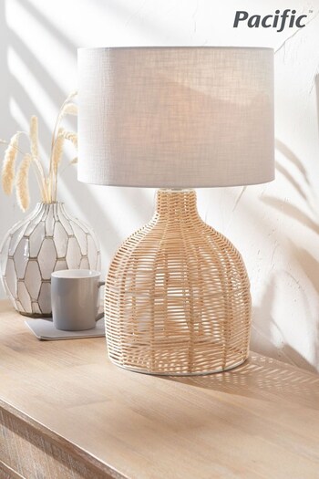 Pacific Natural Caswell Rattan Cloche Table Lamp (Q91478) | £90