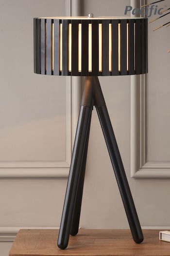 Pacific Black Rabanne Slatted Wood Tripod Table Lamp (Q91524) | £100