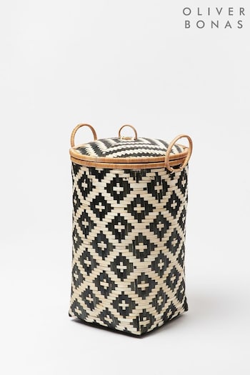 Oliver Bonas Black Woven Bamboo Laundry Basket (Q91545) | £55