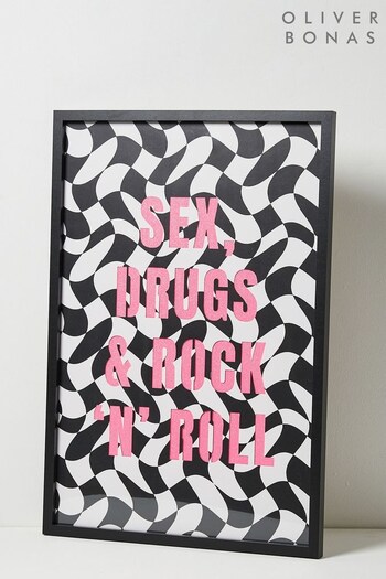 Oliver Bonas Black Sex Drugs  Rock n Roll Framed Wall Art (Q91547) | £80