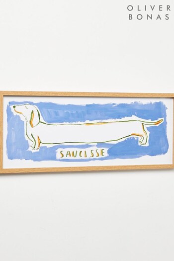 Oliver Bonas Blue Saucisse Dog Framed Wall Art (Q91552) | £60