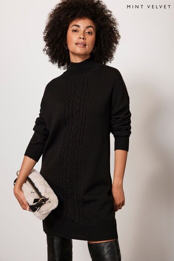 Mint Velvet Black Wool Blend Cable Dress (Q91584) | £119