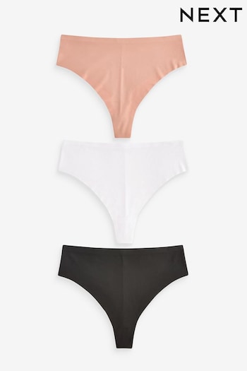 Black/White/Nude High Waisted Thong No VPL Knickers 3 Pack (Q91621) | £18