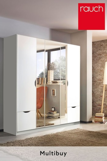 Rauch Alpine White Balance 181cm Hinged 5 Door with 3 Mirror 2 Drawer Semi Fitted Wardrobe (Q91683) | £965