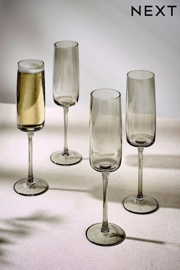 Set of 4 Smoke Grey Angular Champagne Flutes (Q91721) | £22