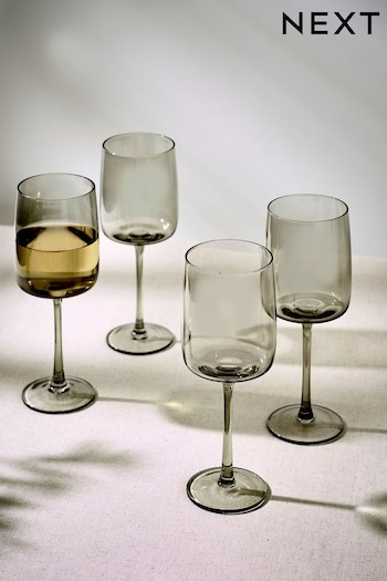 Set of 4 Smoke Grey Angular Wine Glasses (Q91723) | £24