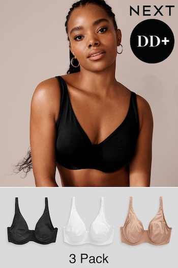 Black/White/Nude Non Pad Full Cup DD+ Microfibre Smoothing T-Shirt Bras 3 Pack (Q91836) | £40