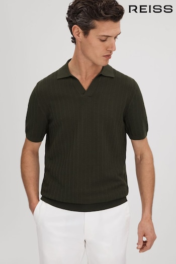 Reiss Hunting Green Mickey Textured Modal Blend Open Collar Shirt (Q91933) | £98