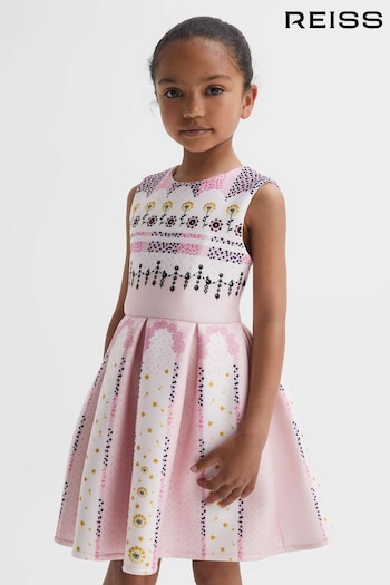 Reiss Pink Lana Junior Scuba Floral Print Dress (Q91937) | £55