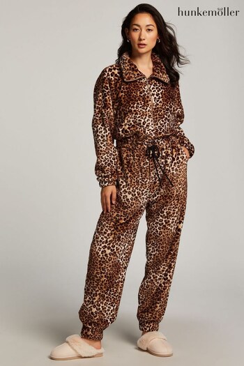 Hunkemoller Leopard Print Fleece Zip Neck Pyjamas Onesie (Q91961) | £47