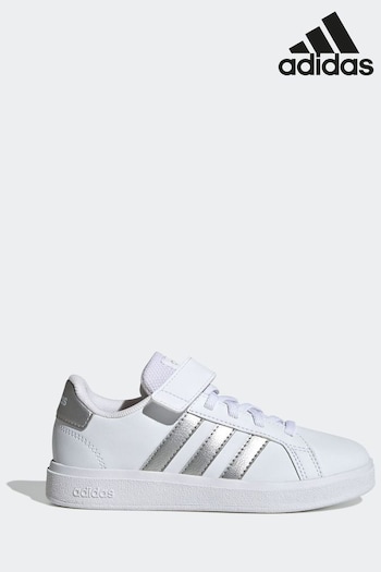 adidas White Sportswear Grand Court Elastic Lace And Top Strap Trainers (Q91966) | £28