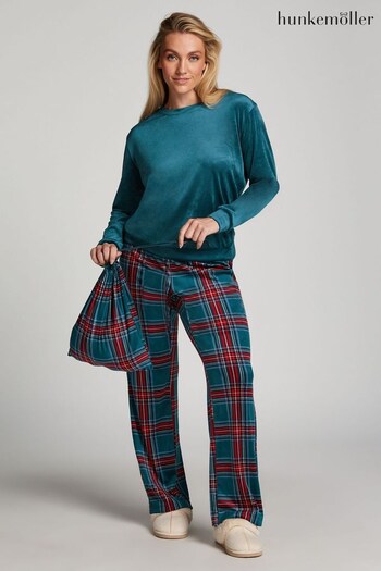 Hunkemoller Blue Velour Check Pyjama Set (Q91973) | £45