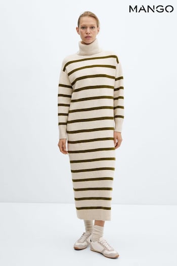 Mango Roll Neck Striped Knitted Brown Dress (Q91996) | £50