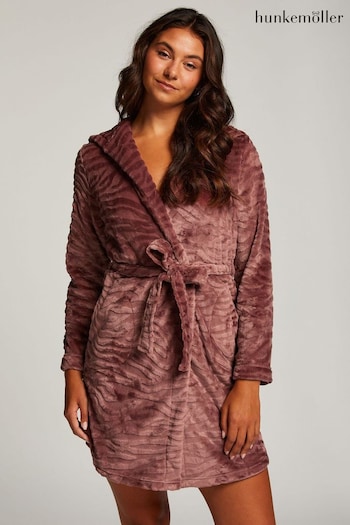 Hunkemoller Purple Short Fleece Ribbed Dressing Gown (Q92040) | £40