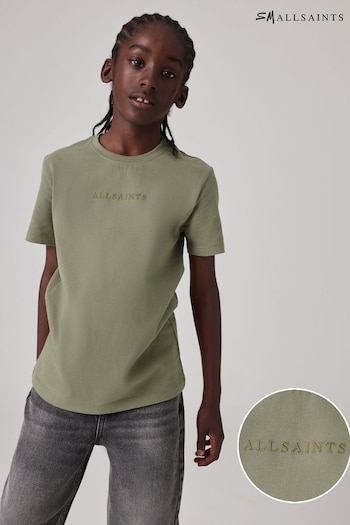 smALLSAINTS Khaki/Green Logo Embroidered 100% Cotton Crew T-Shirt (Q92116) | £15 - £19