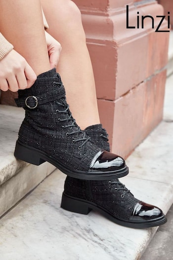 Linzi Black Francesca Tweed Lace Up Ankle Boots (Q92126) | £48