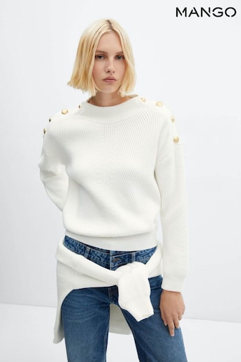 Mango Ribbed	White Jumper with Gold Buttons (Q92158) | £60