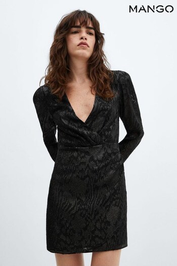 Mango Black Printed Long Sleeve Dress (Q92161) | £50