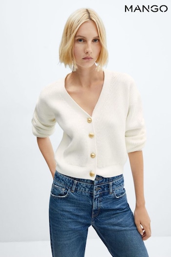 Mango Ribbed White Cardigan with Gold Buttons (Q92178) | £50