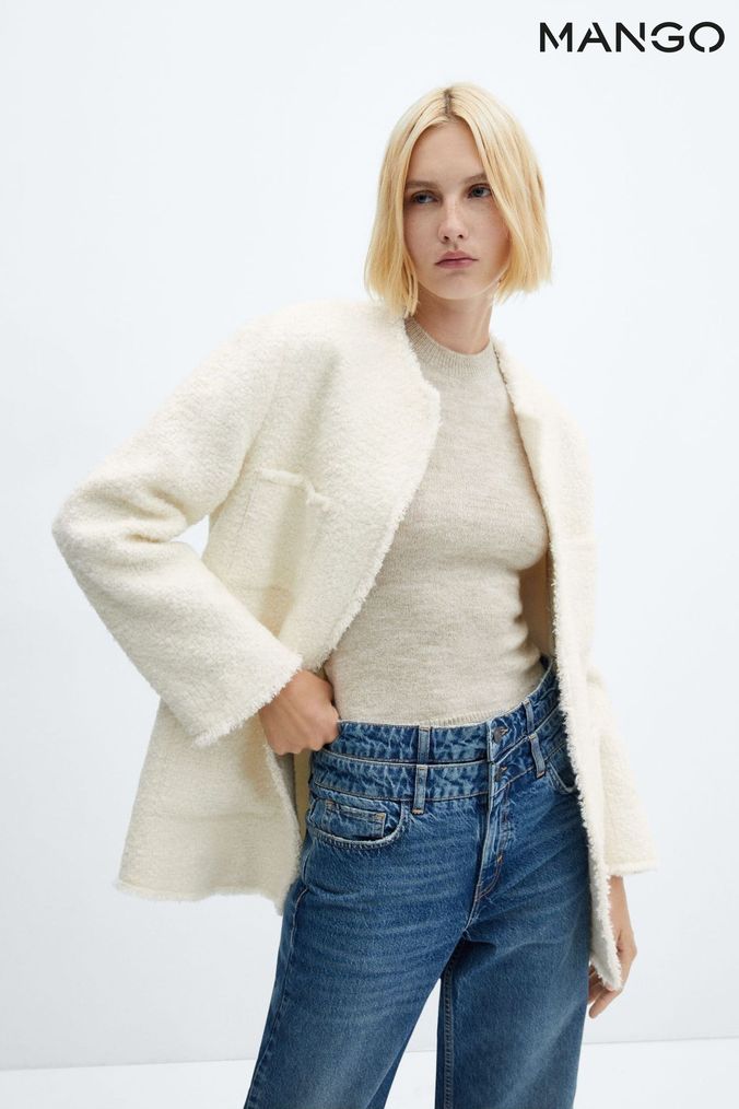 Mango teddy top coat white