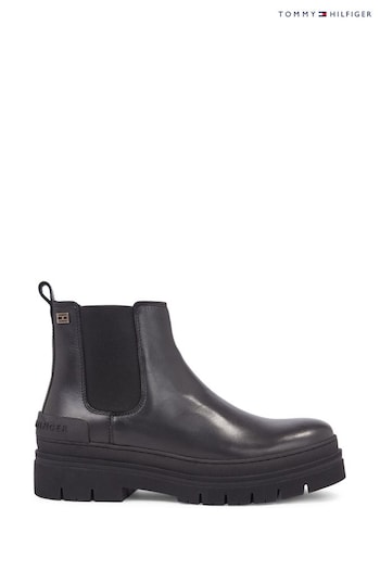 Tommy Hilfiger Casual Leather Flat Black Boots (Q92210) | £160