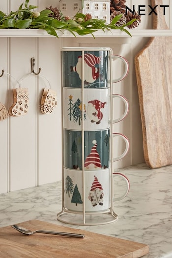 Green Christmas Gonk Stacking Mugs Set of 4 (Q92252) | £28