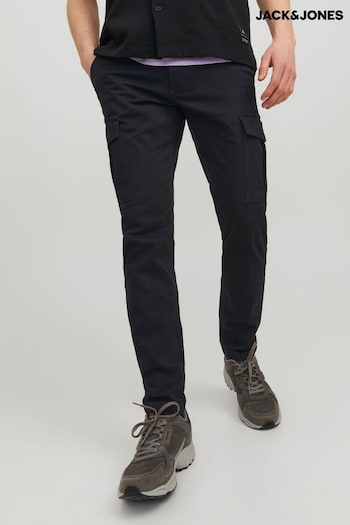 JACK & JONES Black Slim Leg Cuffed Cargo print Trousers (Q92374) | £35